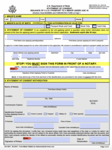 Free Passport Parental Consent Form DS 3053 PDF USPassportForm Net