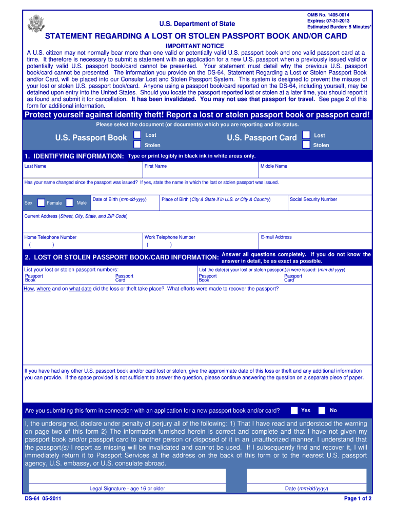 2011 Form DS 64 Fill Online Printable Fillable Blank PDFfiller