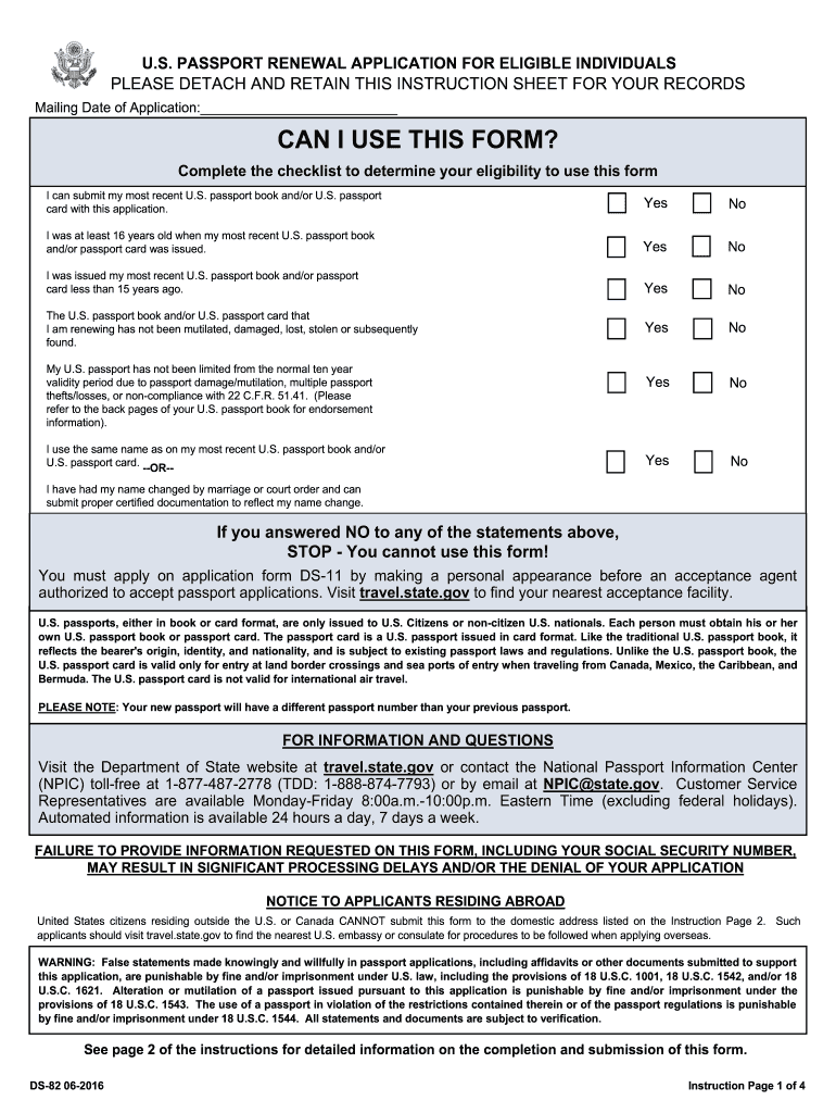 2016 Form DS 82 Fill Online Printable Fillable Blank PdfFiller