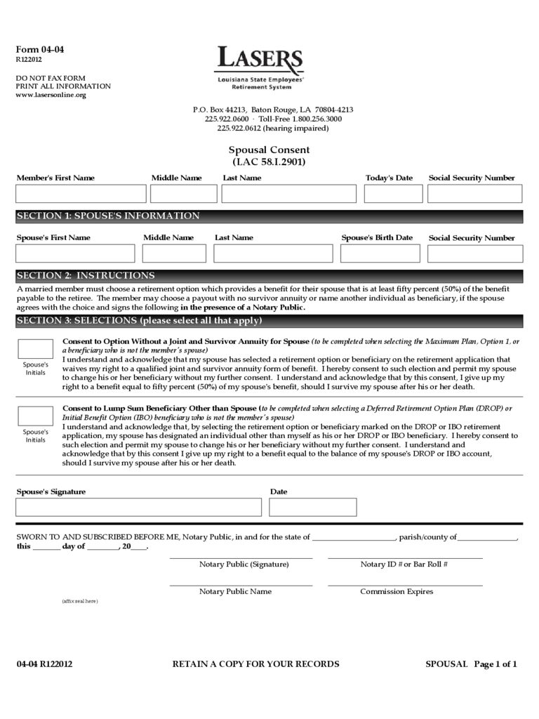 2021 Spousal Consent Form Fillable Printable PDF Forms Handypdf