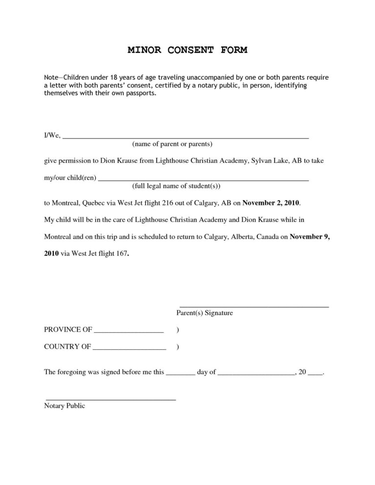 Affidavit Of Parental Consent For Travel With One Parent Form ...