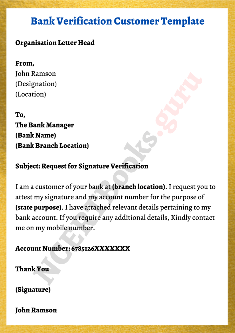 Bank Verification Letter Writing Format Samples Of Bank