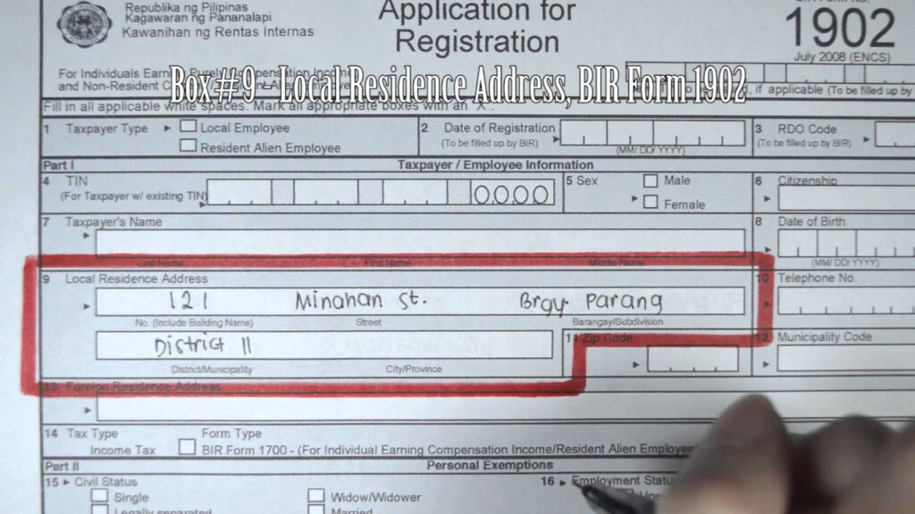 Box 9 Local Residence Address BIR Form 1902 YouTube