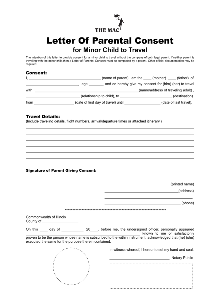 Child Travel Consent Form 2020 2021 Fill And Sign Printable Template