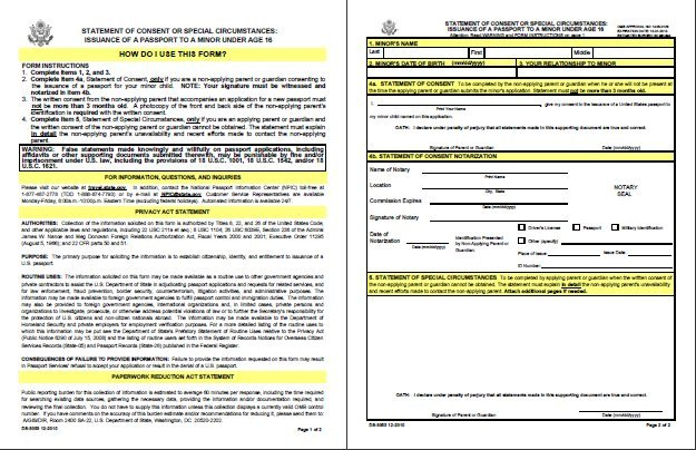 DS 3053 Statement Of Consent For Minor s Passport