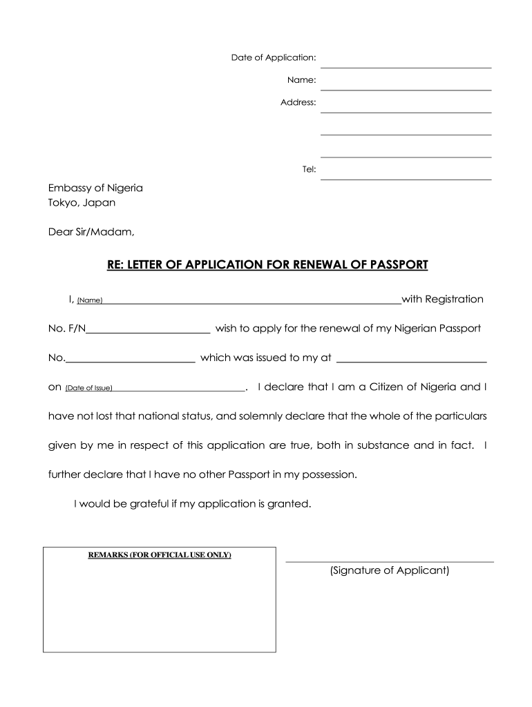 Embassy Of Nigeria Letter Of Application For Renewal Of Passport Fill 