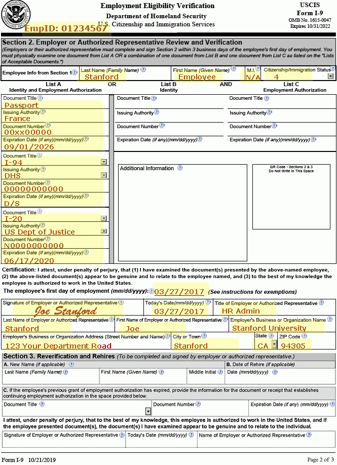 Examples Of Completed Form I 9