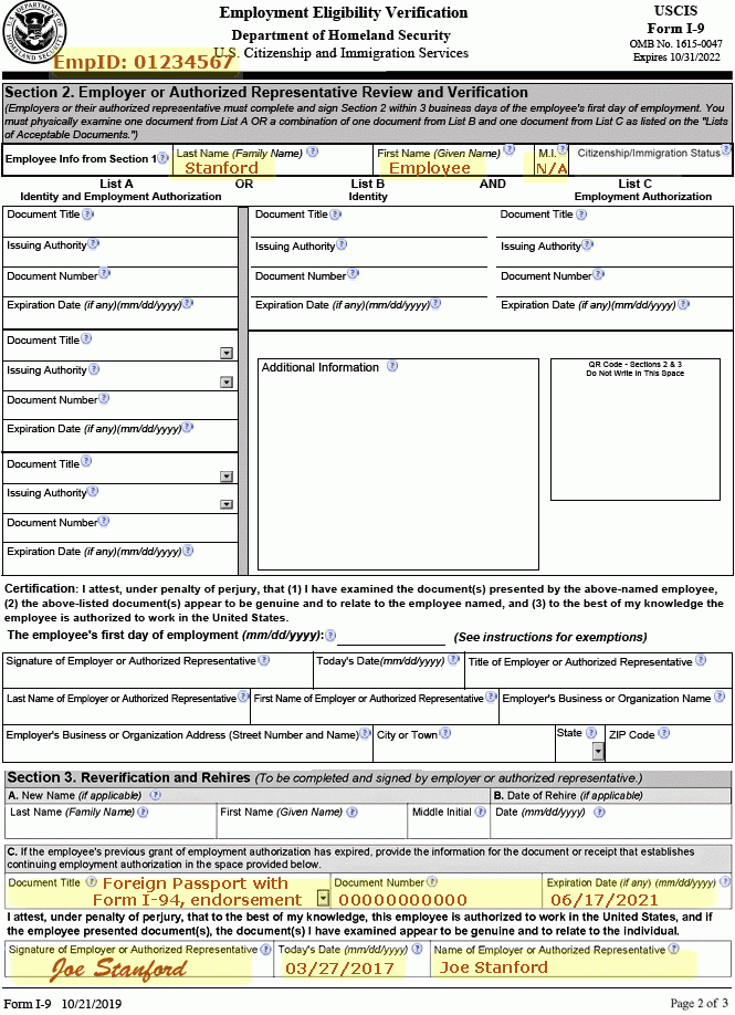 Examples Of Updated Form I 9