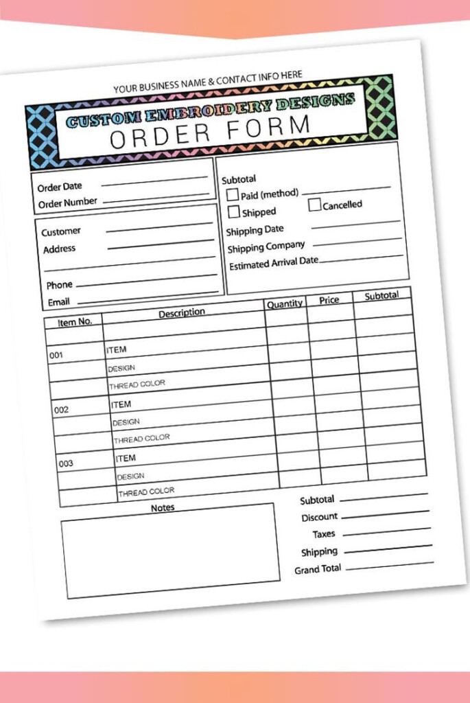 Fillable Editable Text Only PDF Embroidery Order Form Invoice Etsy In 