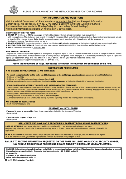 Form Ds 11 Application For A U s Passport Printable Pdf Download