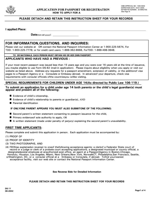 Form Ds11 Application For Us Passport Or Registration Printable Pdf