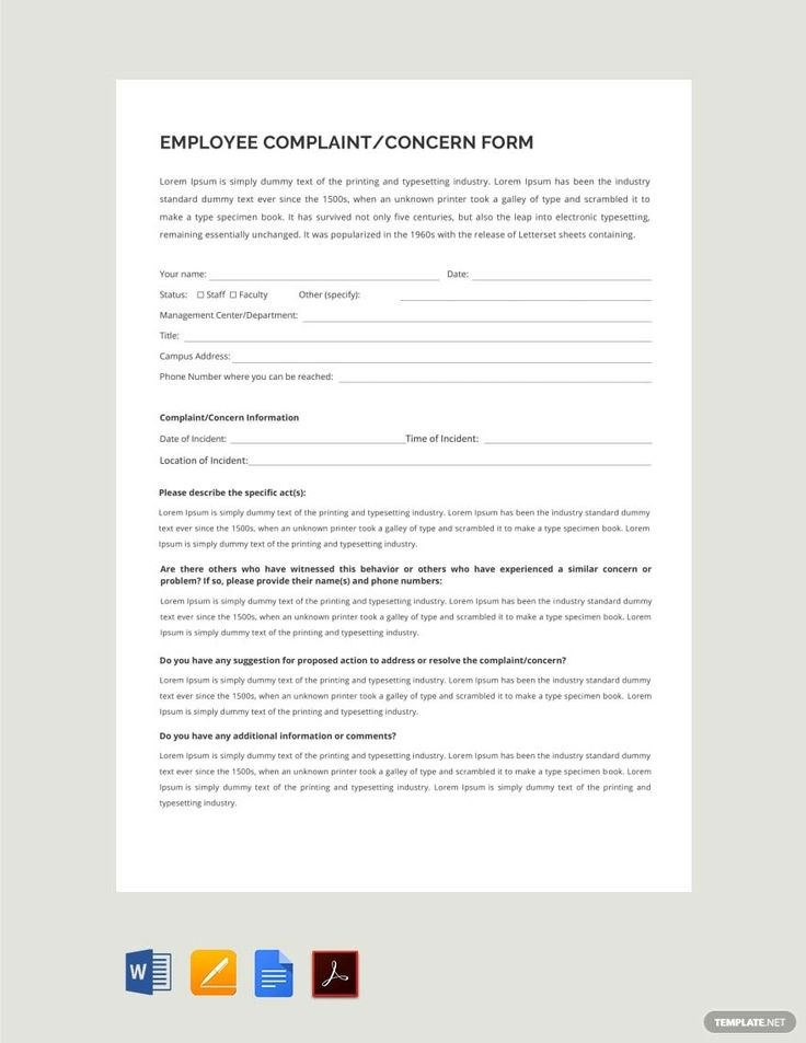 HR Employee Concern Form Template Free PDF Word Apple Pages 