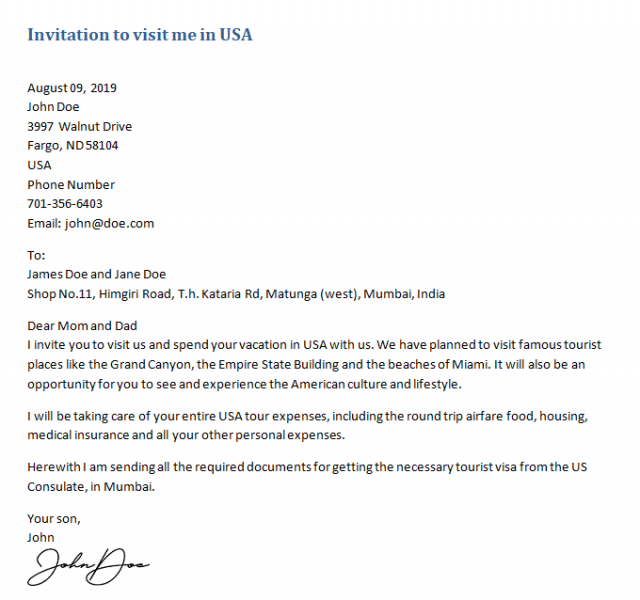 Invitation Letter For US Visitor Visa Guide Free Samples