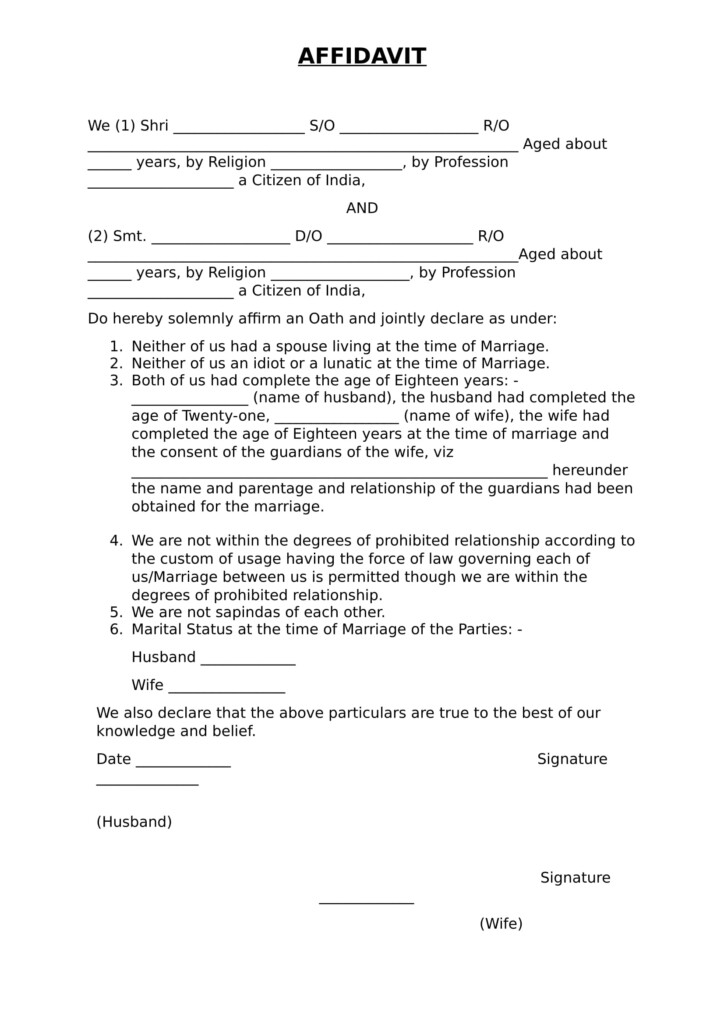 Joint Affidavit For Marriage Registration EDrafter