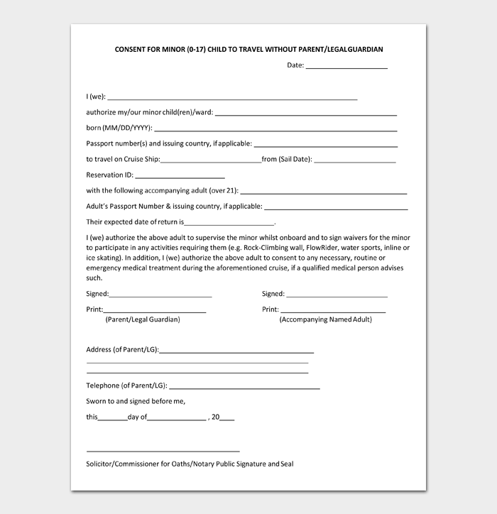 Letter Of Consent To Travel With One Parent Template Forms