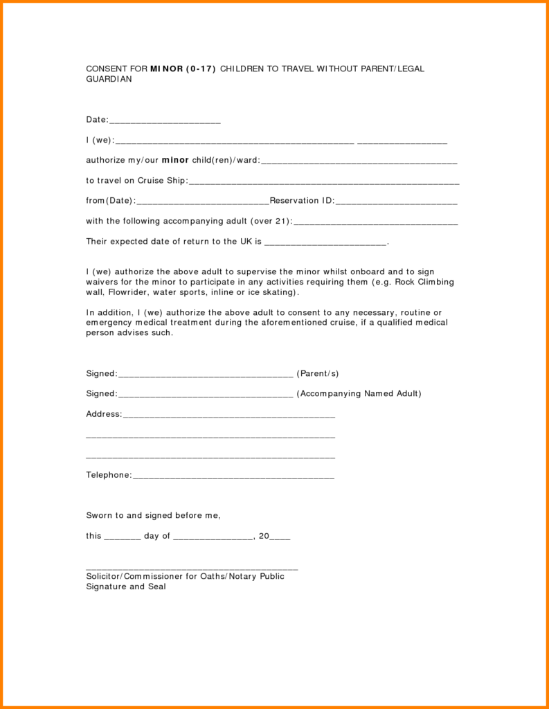 Notarized Letter Sample Letter Of Consent To Travel Without Parents 