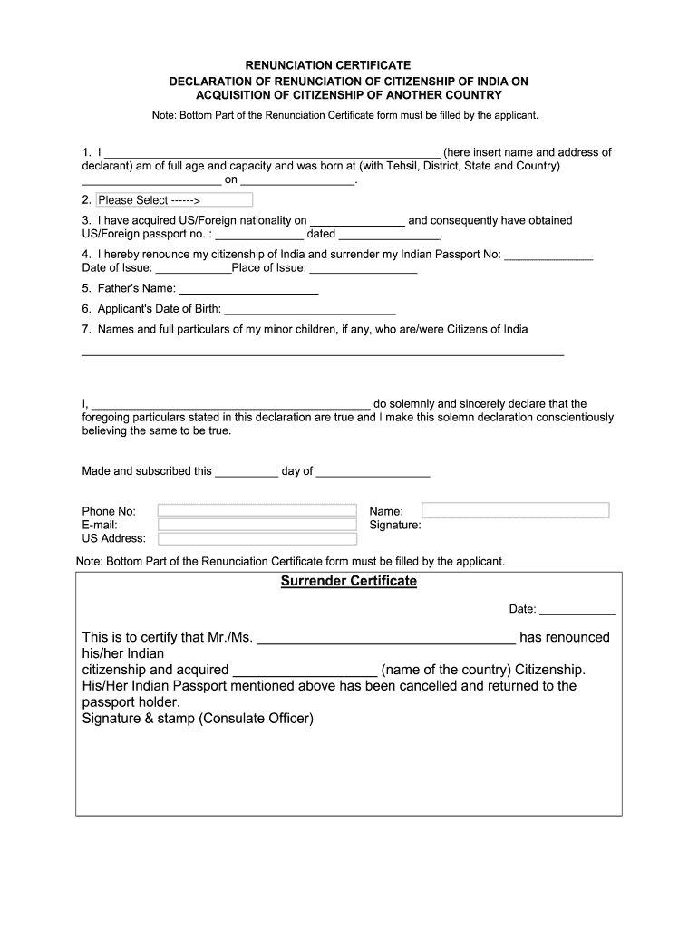 Renunciation Certificate Form Pdf Fill Online Printable Fillable