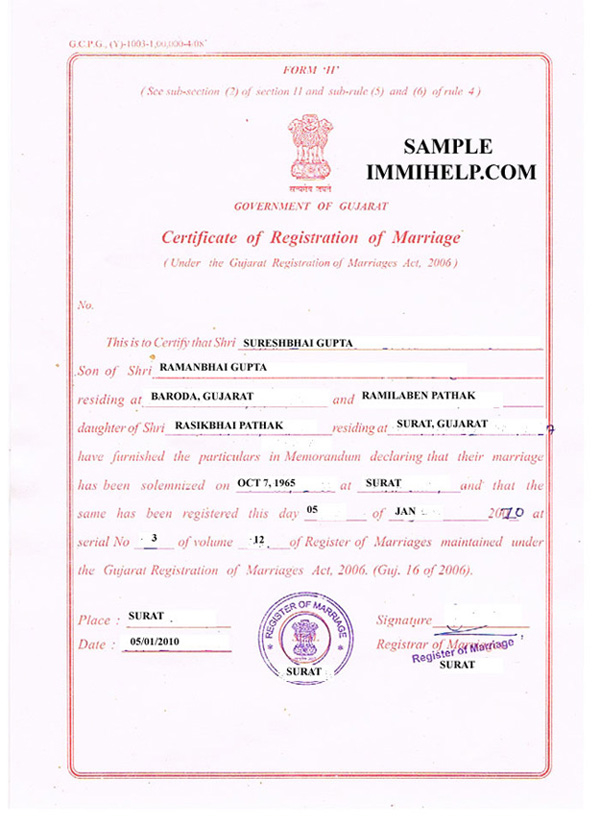 Sample Marriage Registration Certificate From India In English Immihelp