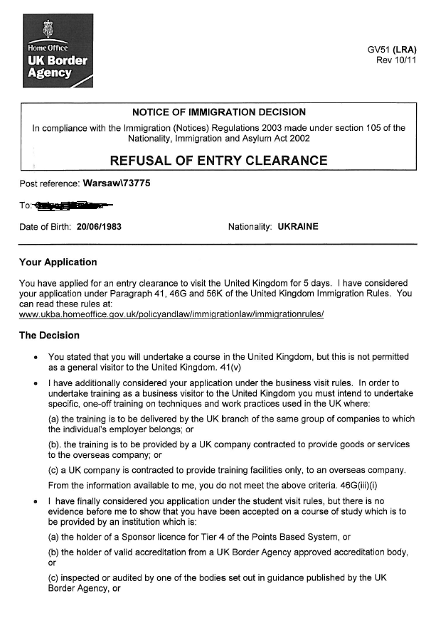 UK VISAS Visa Refusals