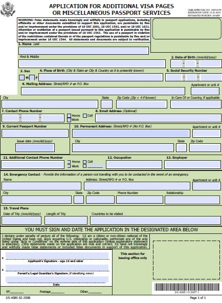 United States Passport Application Ds 82