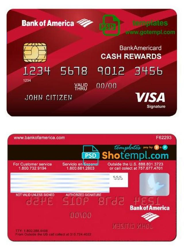 USA Bank Of America Visa Card Template In PSD Format Fully Editable 