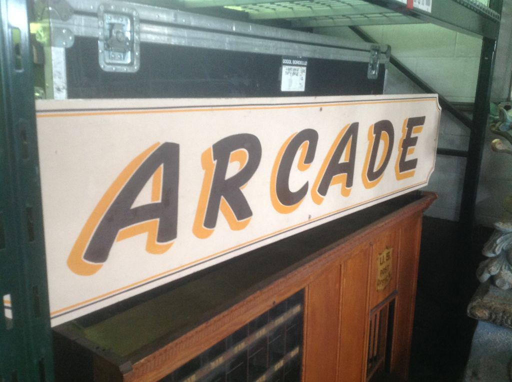 Vintage Hand Painted Arcade Sign Obnoxious Antiques