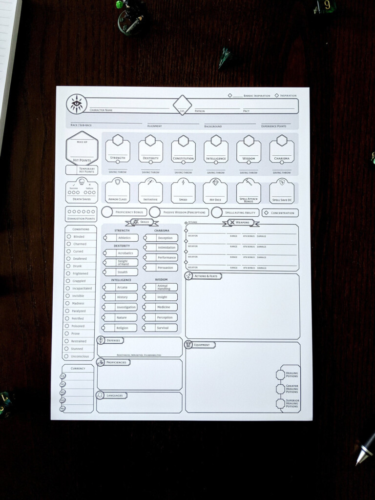 Warlock Custom Character Sheet DnD 5e Printable And Etsy